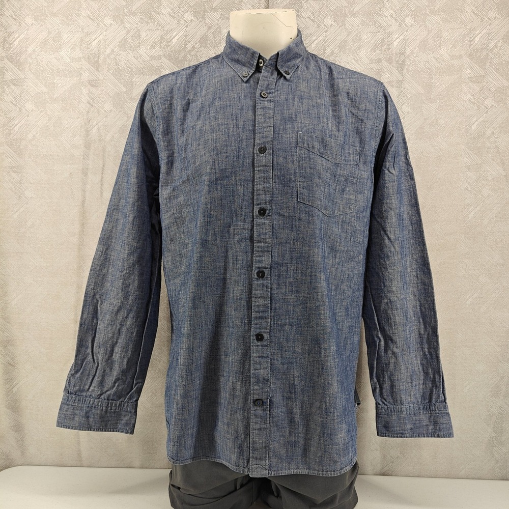 Gap Shirt Mens XL Blue Dark Chambray Long Sleeve Button Front 100% Cotton